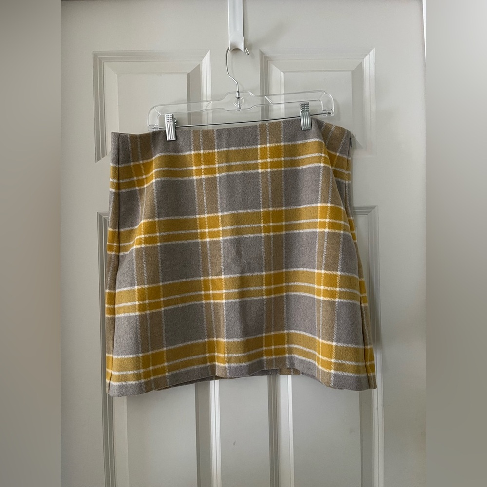 NWT Loft Gray & Yellow Plaid Check wool blend lined skirt Fall Winter size 14